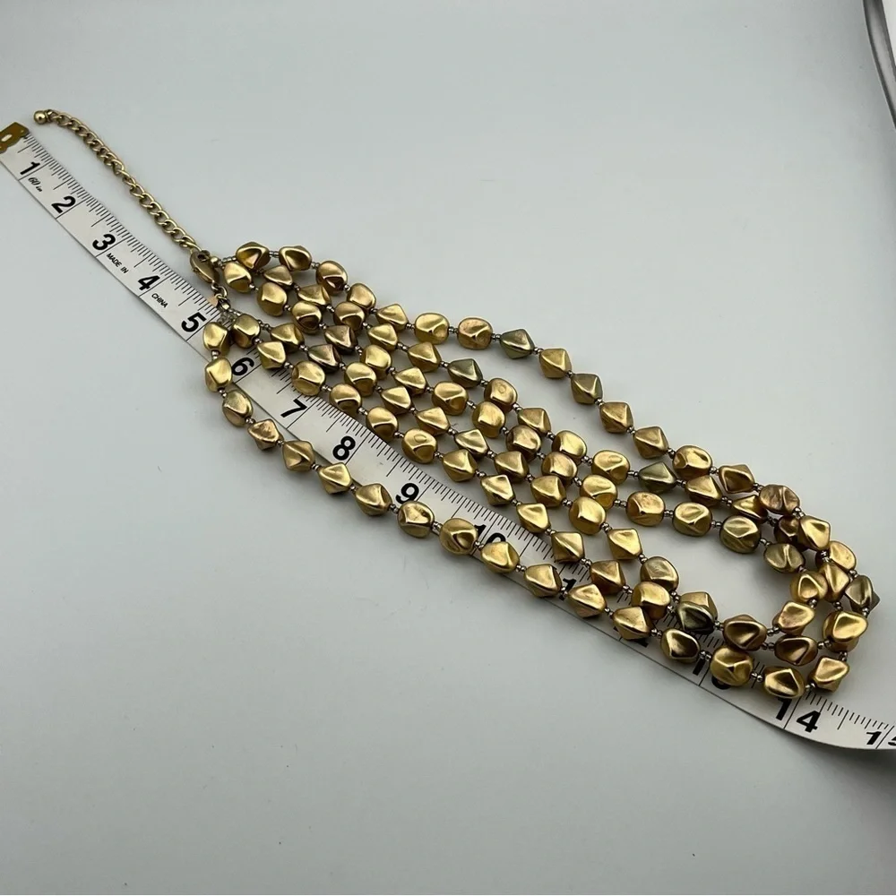 Chico's Matte Gold 3, Three, Triple Stran Chuckie Layered Bib Fashion Necklace